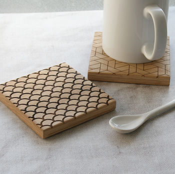 Geometric Engraved Oak Coasters, 2 of 2
