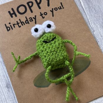 Frog Hoppy Birthday Crochet Birthday Card Handmade, 9 of 12