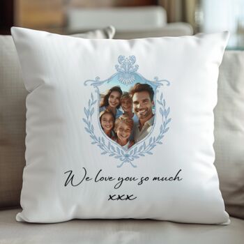 Personalised Dad And Father's Day Blue Crest Photo Cushion, 10 of 10