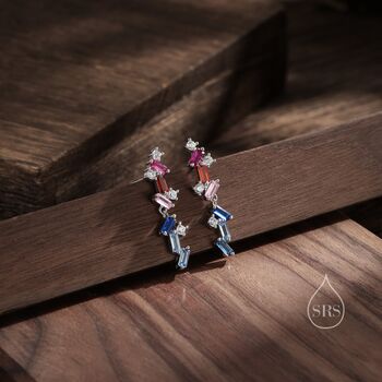 Rainbow Cz Cluster Stud Drop Earrings Sterling Silver, 2 of 11