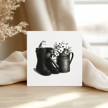 Gardening Wellington Boots And Robin Card, 2 of 6