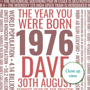 Personalised 50th Birthday Print Year Facts 1976 Gift, 3 of 12