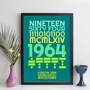 Personalised 60th Birthday 1964 Print With Message Gift, 8 of 9