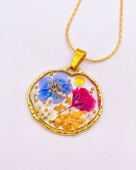 Necklace Handmade With Purple And Blue Flowers, 3 of 10