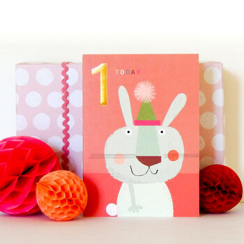 Gold Foiled Rabbit 1st Birthday Card, 5 of 5