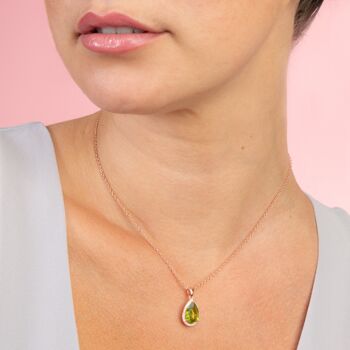 Peridot 18k Rose Gold Plated Pear Drop Necklace, 2 of 5