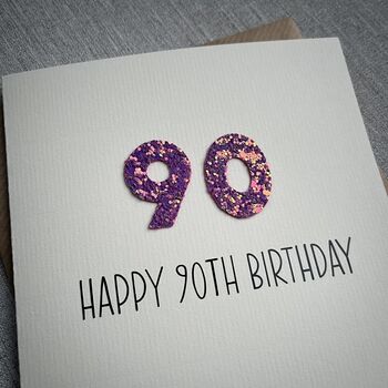 Personalised Happy 90th Glitter Milestone Birthday Card, 4 of 6