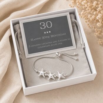 30th Birthday Three Star Drawstring Bracelet, 7 of 8