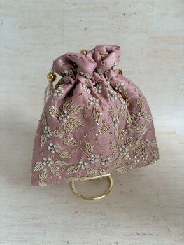Pink Silk Embroidered Potli Bag, 5 of 8