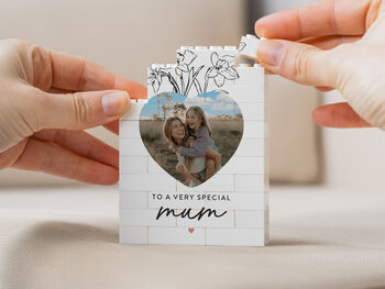 Personalised Heart Photo Block Keepsake With Daffodils, 'Very Special Mum' Mother's Day And Birthday Gift, 10 of 12