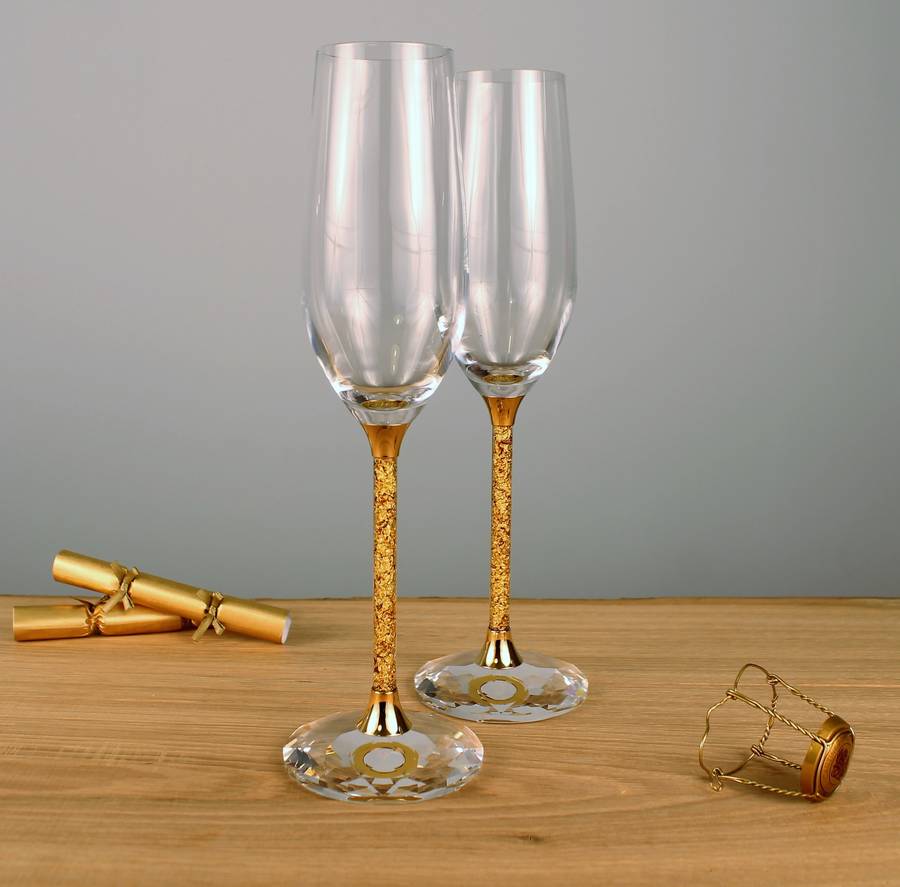 Pair Of 24ct Gold Filled Stem Champagne Flutes, 1 of 5