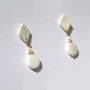 White Porcelain Diamond Shape Earrings With Pearls, thumbnail 3 of 3