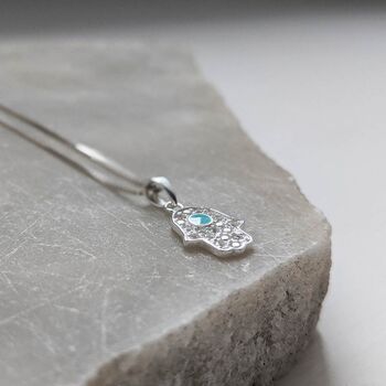 Sterling Silver Hamsa Pendant Necklace, 2 of 7