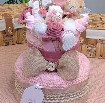 Two Tier Vintage Deluxe Beatrix Potter Baby Nappy Cake, 2 of 5