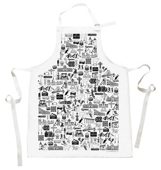 Wales Illustrated Black And White Cotton Apron, 7 of 9