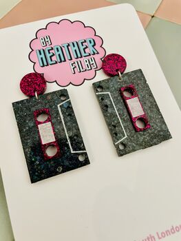 Cassette Tape Glitter Resin Earrings, 3 of 4