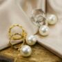 Gold Plated Hexagon Freshwater Stud Pearl Drop Earring, thumbnail 4 of 4