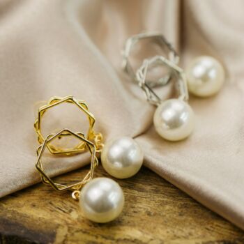 Gold Plated Hexagon Freshwater Stud Pearl Drop Earring, 4 of 4