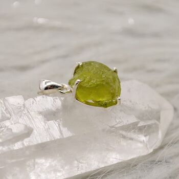 Raw Peridot Sterling Silver Pendant Necklace, 11 of 12