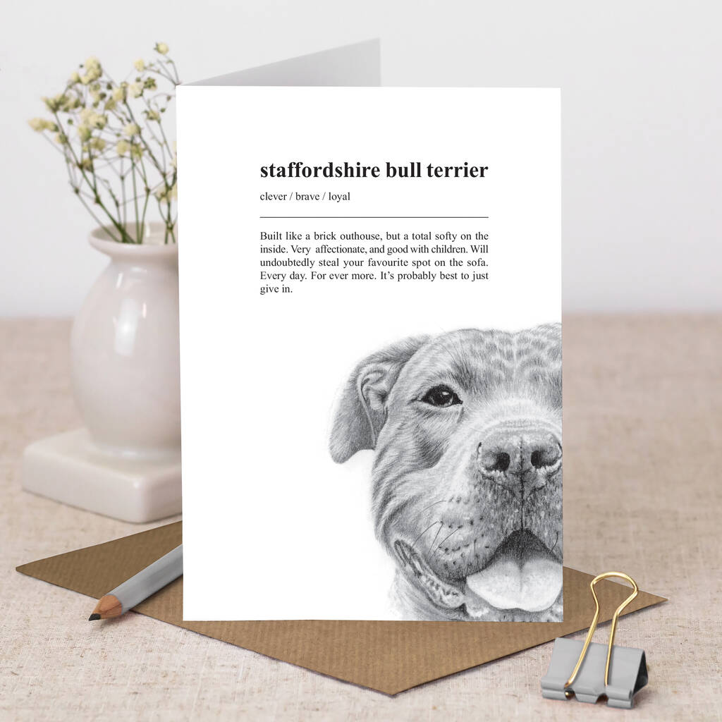 Funny Staffordshire Bull Terrier Card For Dog Lovers, 1 of 6