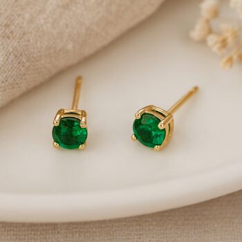 9ct Gold Emerald Stud Earrings: May Birthstone – 4mm, 4 of 6