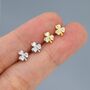 Cz Shamrock Tiny Stud Earrings In Sterling Silver, thumbnail 3 of 12