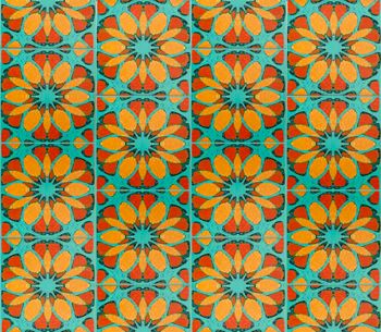 Orange Teal Geometric Flower Tile, 2 of 10