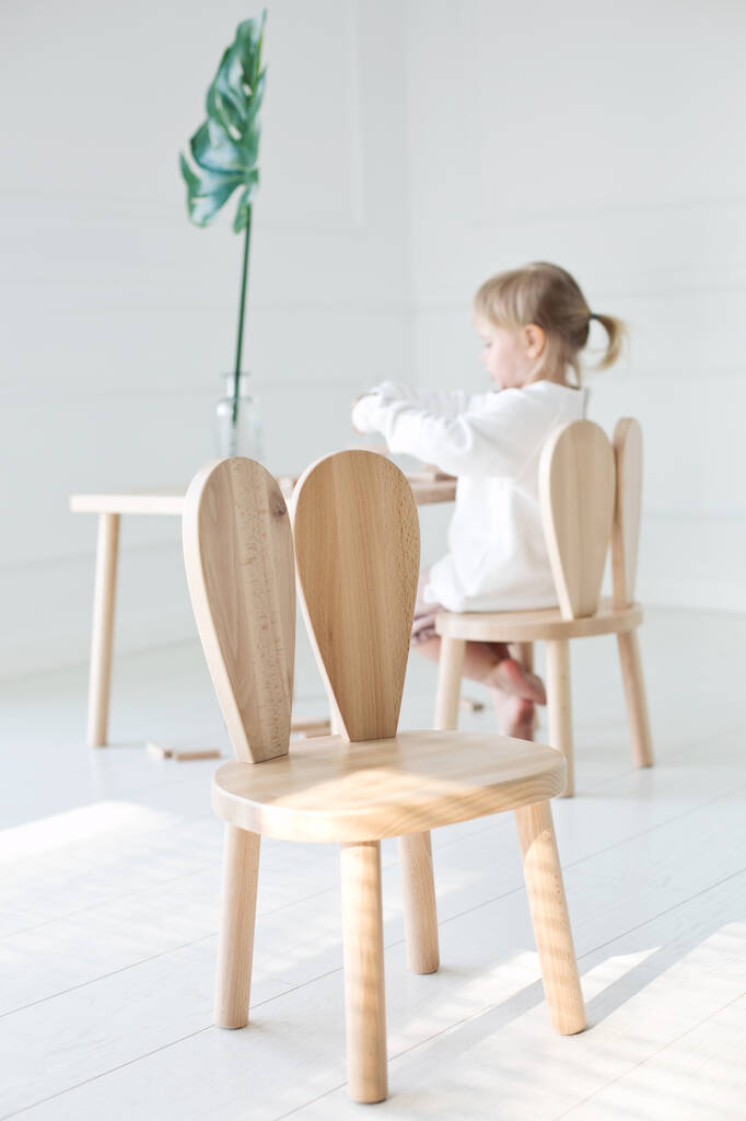 Bunny Kids Chair And A Table Set White/Grey/Natural By LittleNOMAD