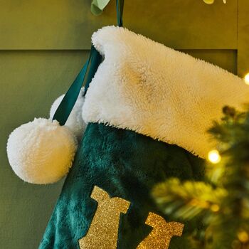 Personalised Green Velvet Emboss Stocking, 2 of 4