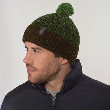 T Lab Bob Green Donegal Wool Bobble Beanie Hat, 5 of 7