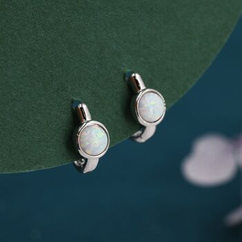 Sterling Silver White Opal Huggie Hoop Earrings, 11 of 11