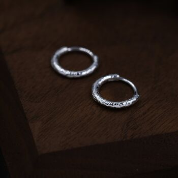 Sterling Silver Crumbled Foil Effect Hoop Earrings, 3 of 12