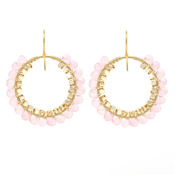 Blush Pink Jade And Gold Plated Handmade Drop Hoop Earrings, 2 of 7