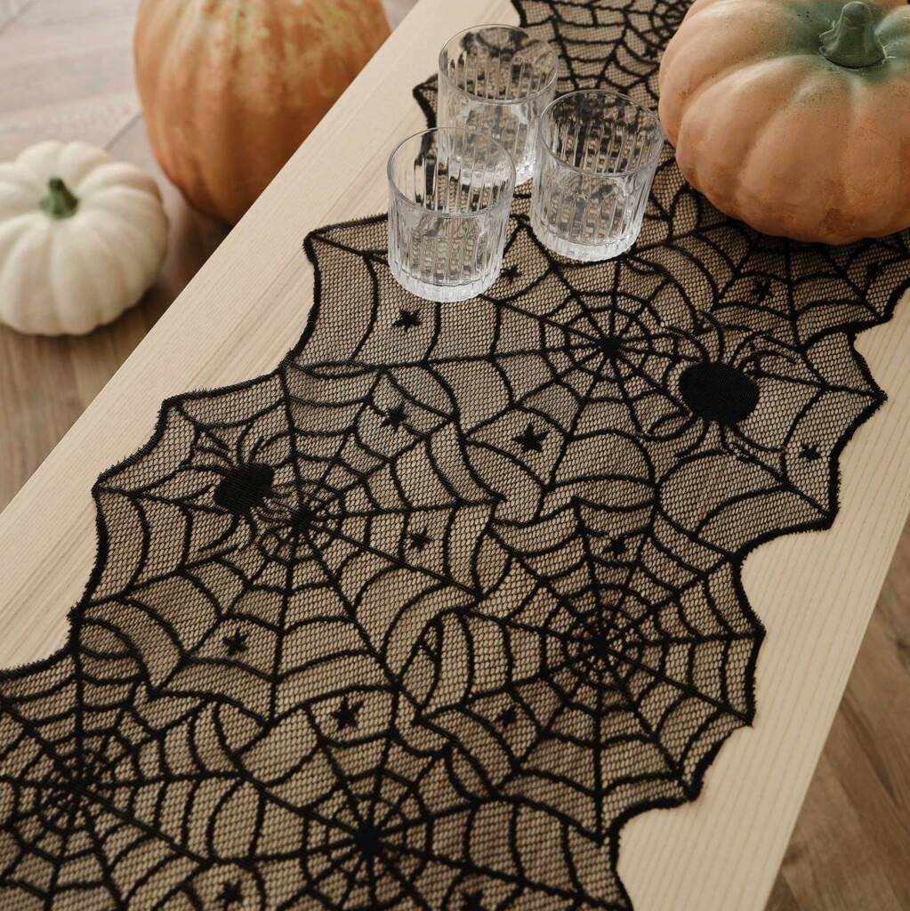 Black Spider Web Halloween Table Runner, 1 of 3