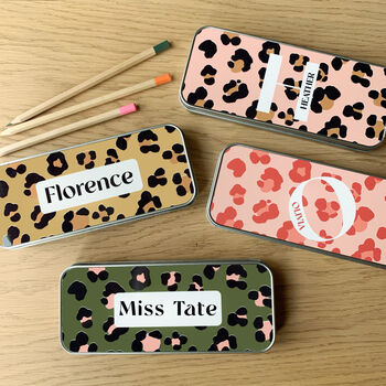 Personalised Leopard Print Tin Pencil Case, 3 of 5