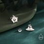 Mismatched Cauldron And Witch Hat Stud Earrings In Sterling Silver, thumbnail 6 of 12
