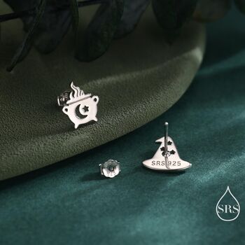 Mismatched Cauldron And Witch Hat Stud Earrings In Sterling Silver, 6 of 12