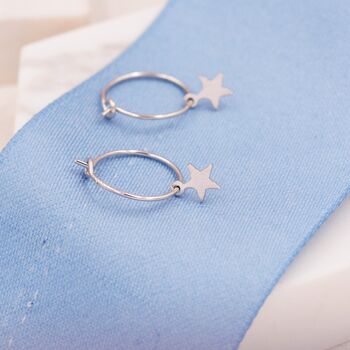 Delicate Star Dangle Hoop Earrings Sterling Silver, 3 of 7