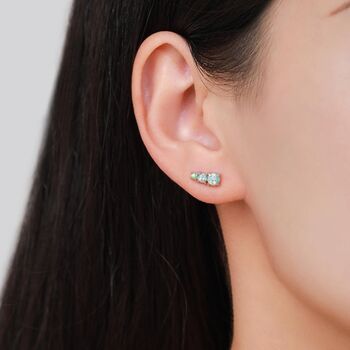 Sterling Silver Tiny Aqua Green Opal Trio Stud Earrings, 2 of 12