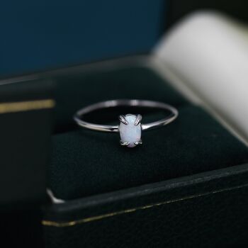White Opal Oval Ring In Sterling Silver, 6 of 12