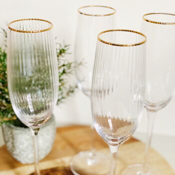 Gold Rim Ribbed Champagne Flute Glasses Set Of Four By Victoria & Co ...