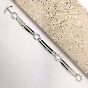 Sterling Silver Art Deco Halo Bracelet – White Topaz Statement Jewellery – Swarovski Crystal Bar Design – Handmade Designer Gift For Her, 6 of 10