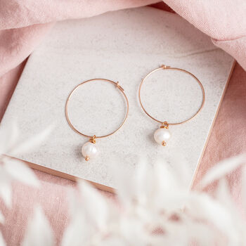 14 Kt Rose Gold Filled Pearl Hoop Earrings, 3 of 5
