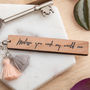 Personalised Wooden Tassel Message Keyring Gift, thumbnail 2 of 4