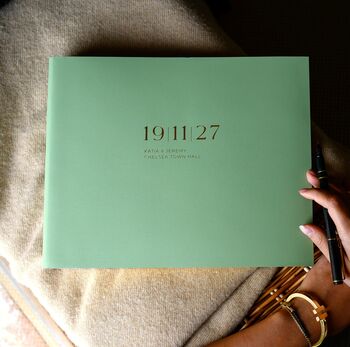 Handmade Wedding Guest Book Personalised With A Contemporary Date Design, 4 of 12