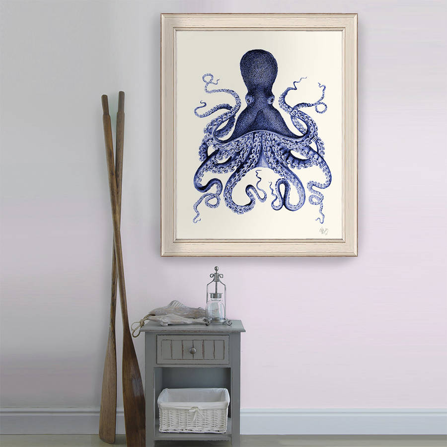 blue octopus print, nautical art print by fabfunky home decor ...