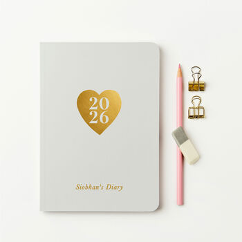 Personalised Foiled Heart 2026 Weekly Diary, 2 of 8