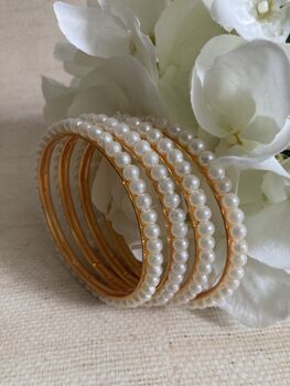 Indian Gold Plated Pearl Bangle Set Two.Six, 2 of 3