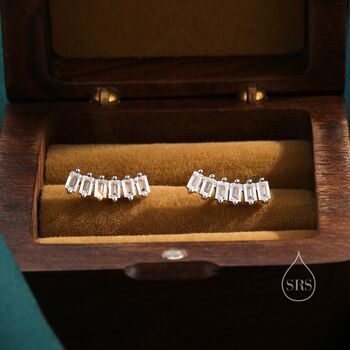 Sterling Silver Clear Cz Baguette Cz Stud Earrings, 2 of 10
