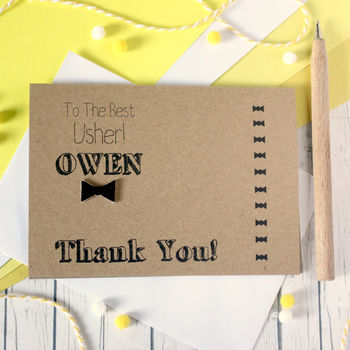 Personalised 'Thank You' Usher Bow Tie Wedding Day Card, 3 of 6